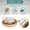 Round rattan tray designed with wood handles base and braided fibers